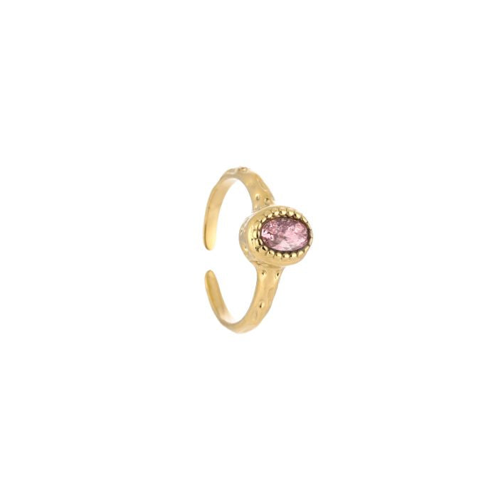 Pink stone ring goud