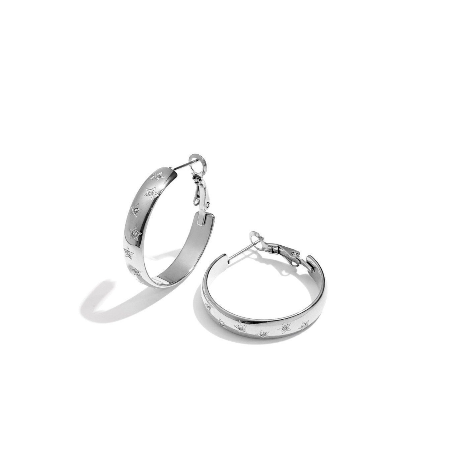 Trendy star hoops oorbellen zilver