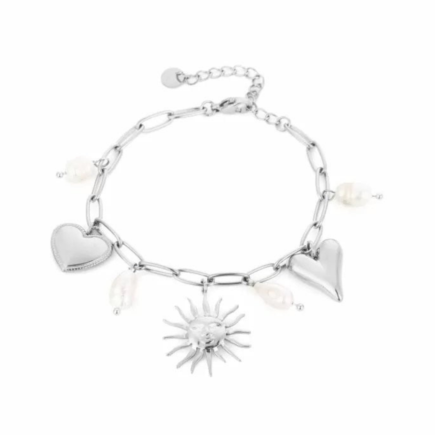 Bedels en parel armband zilver
