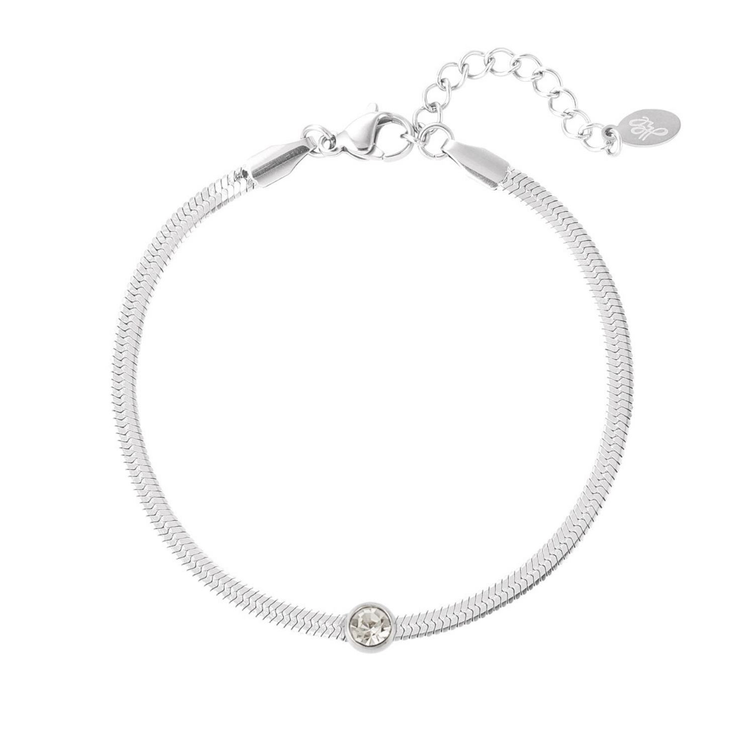 Schakel armband met diamant zilver