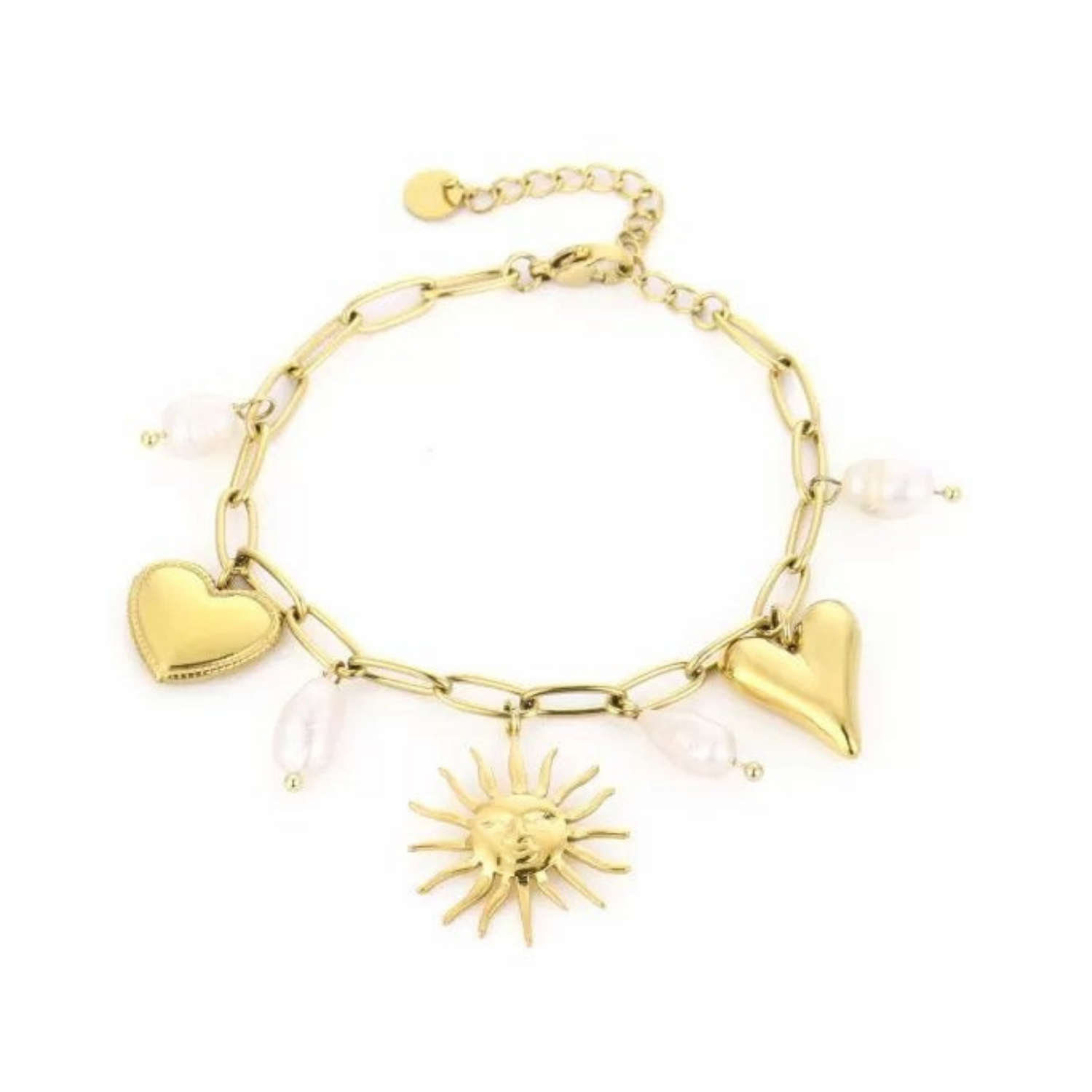 Bedels en parel armband goud