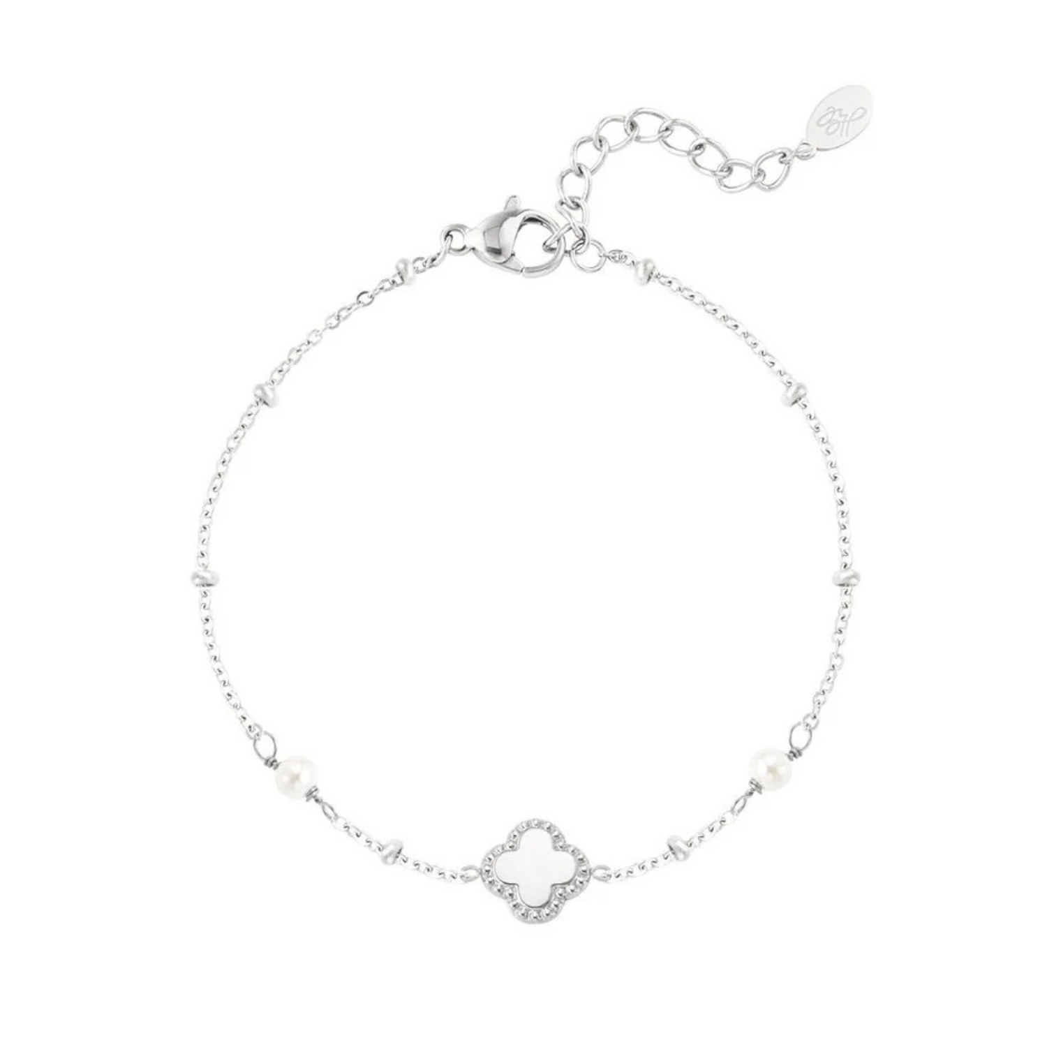 Klaver met parels armband zilver