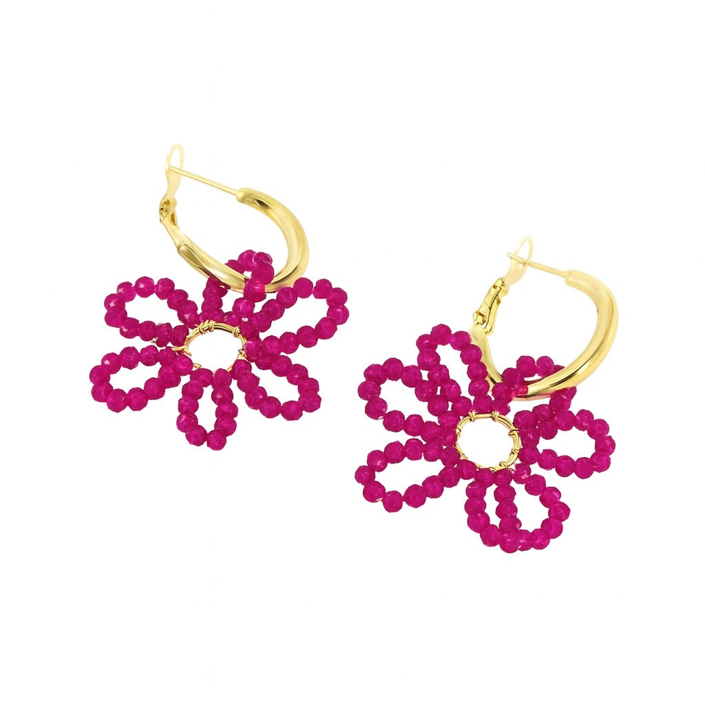 Flower oorbellen kraaltjes paars