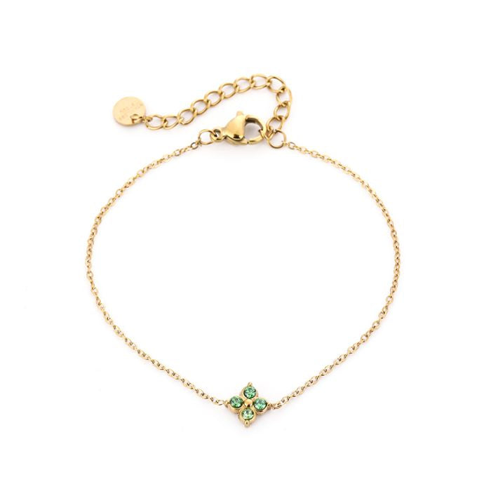 Klaver met groene steentjes armband goud