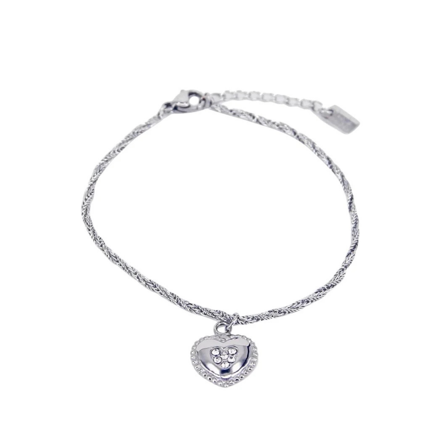 Gedraaide armband met hartjes bedel zilver