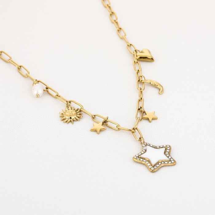 Bedel ketting star/moon goud