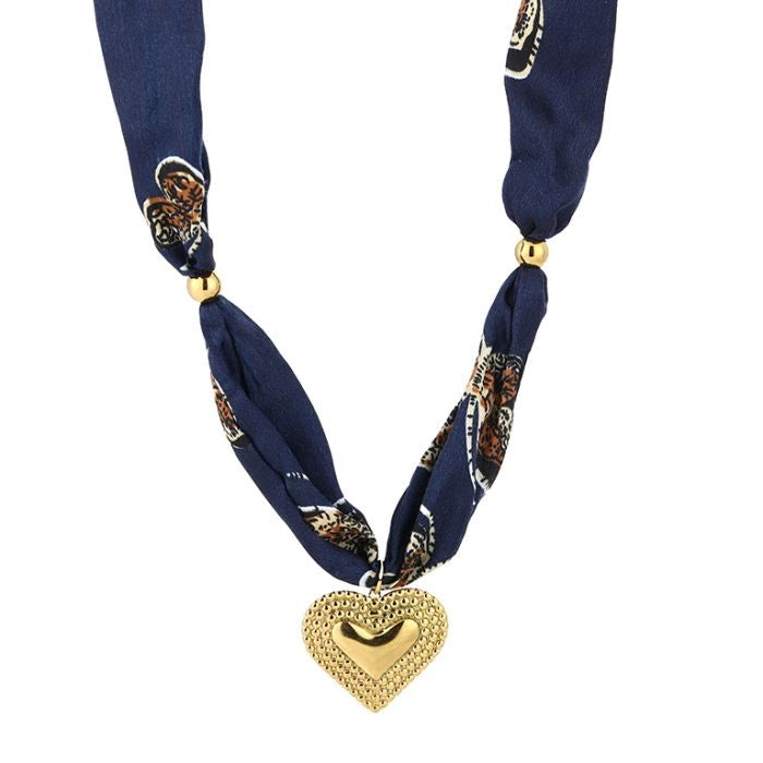 Stof ketting met hart blauw