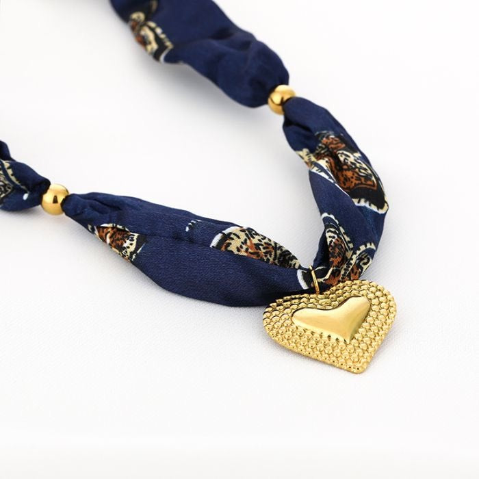 Stof ketting met hart blauw