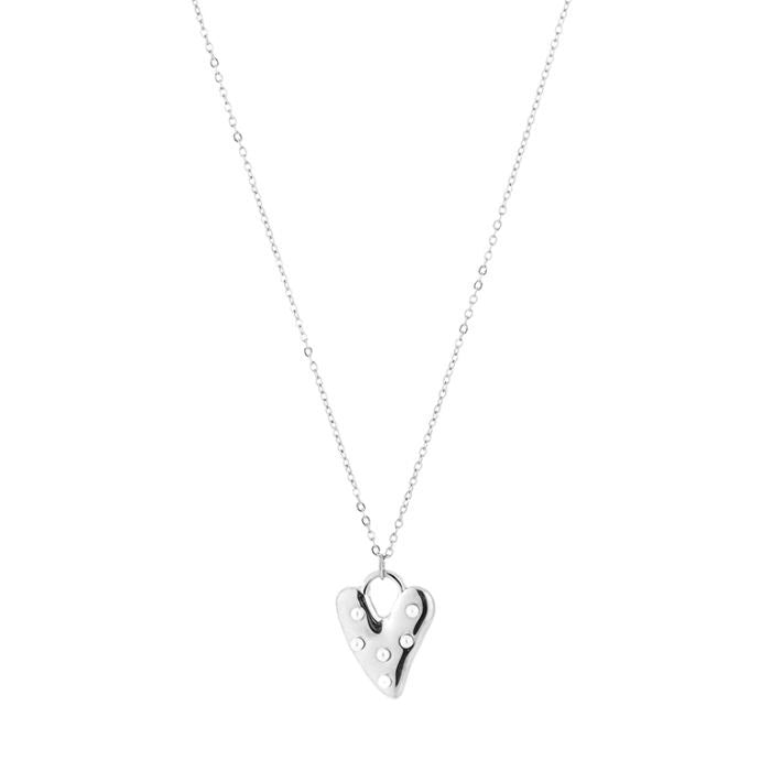 Hartje met parels ketting zilver