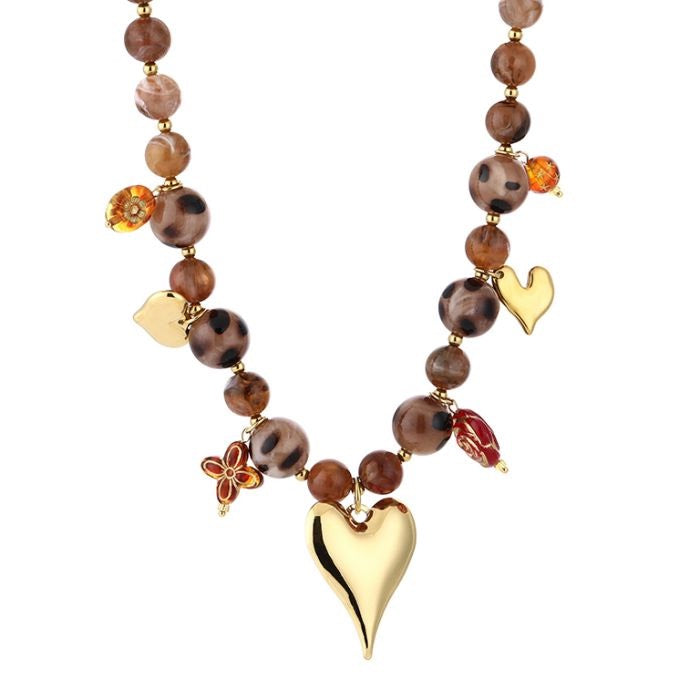 Bruine kralen ketting met bedels