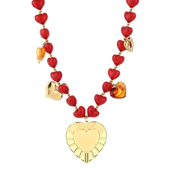 Rode kralen ketting met bedels