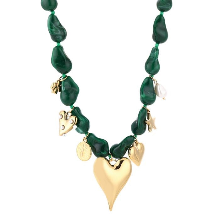 Groene kralen ketting met bedels