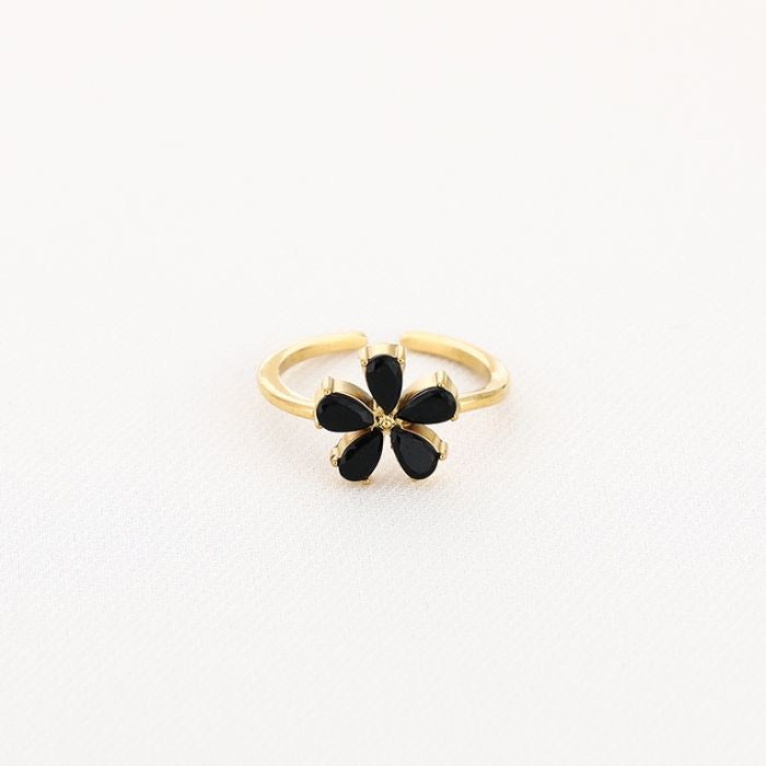 Statement ring bloem zwart