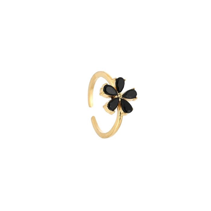 Statement ring bloem zwart
