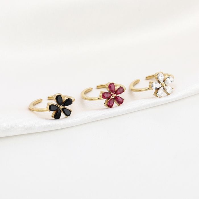 Statement ring bloem zwart