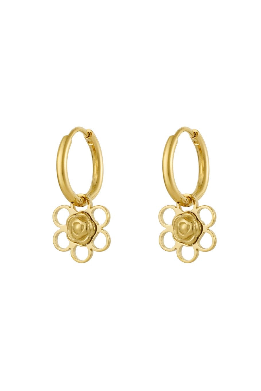 Oorbel met schattige bloemhanger goud