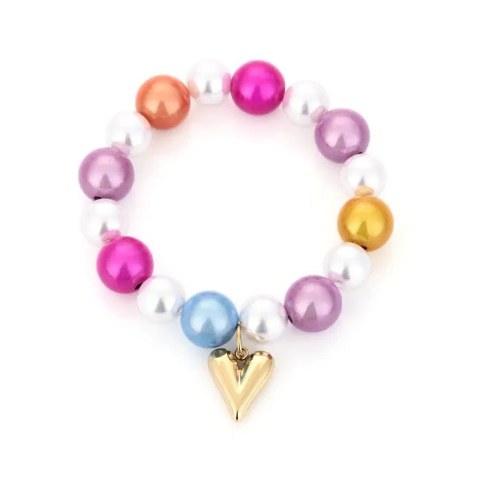 Parel armband gekleurd met goud hart