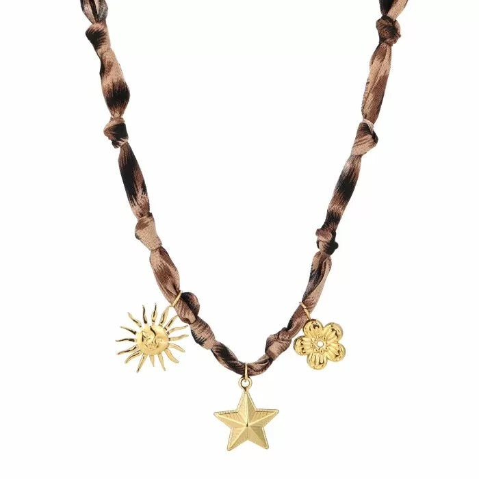 Gevlochten leo ketting met bedels goud