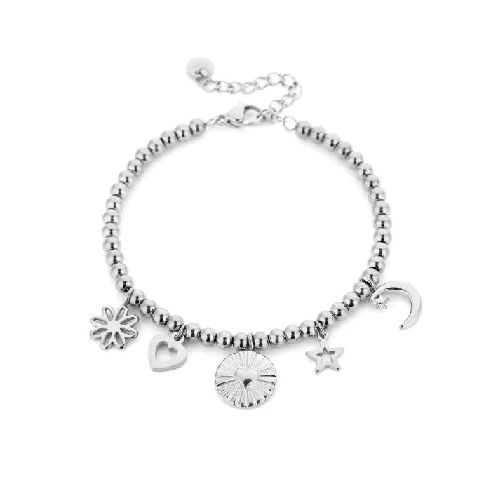 Kralen armband met bedels zilver