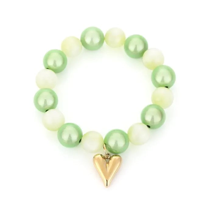Parel armband groen met goud hart