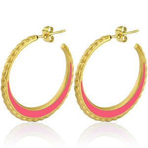 Oorringen roze met goud