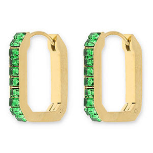Strass green rechthoek oorbellen goud