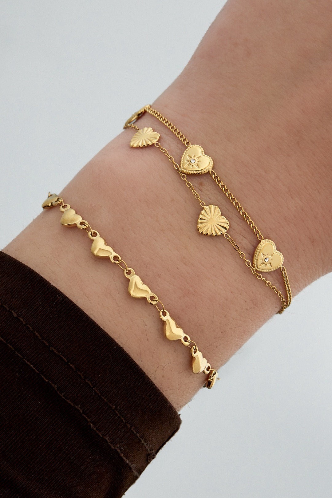Multi heart armband goud