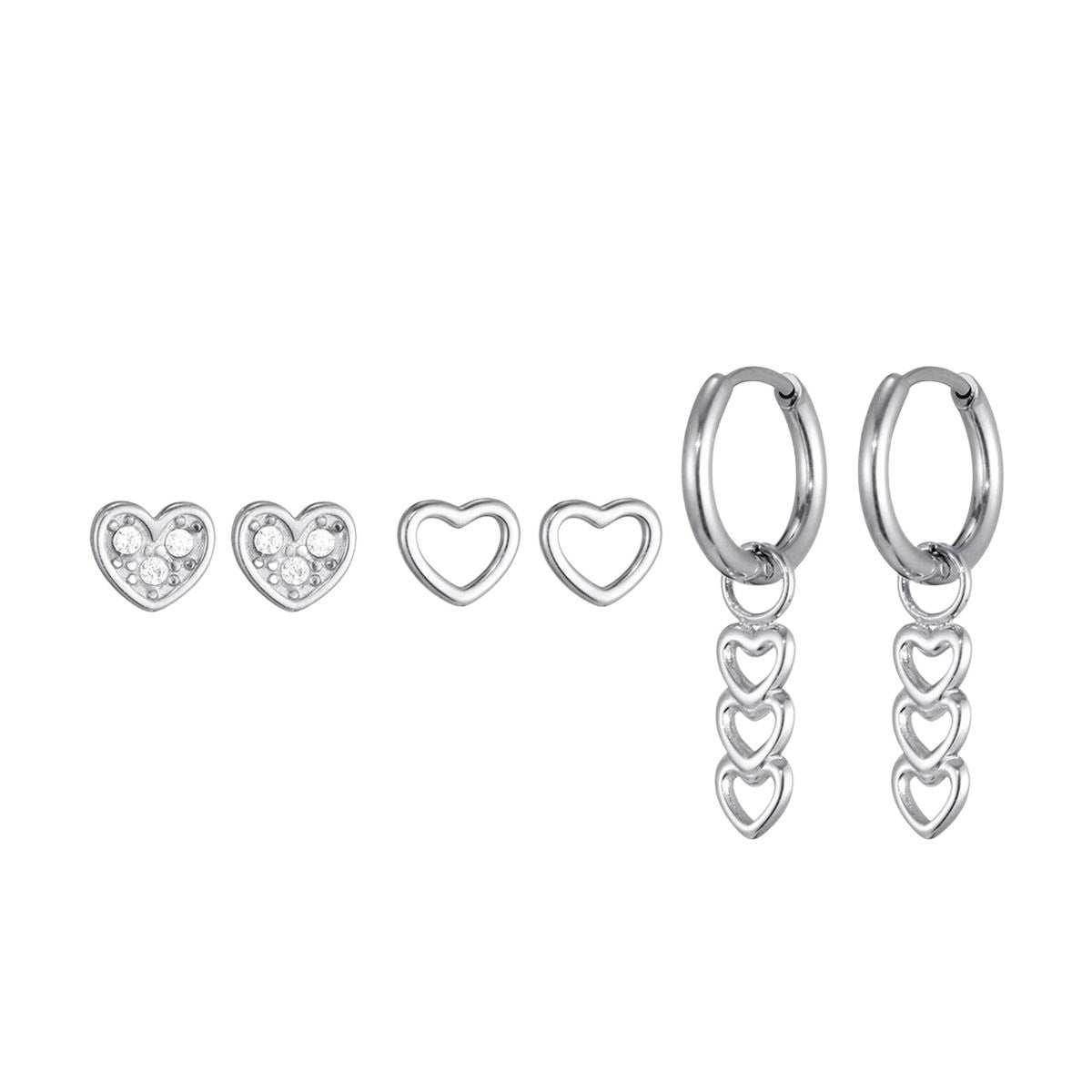 Hartjes bedel oorbellen set zilver
