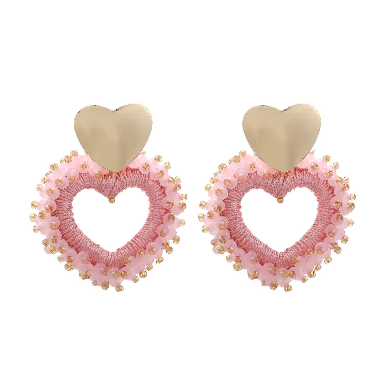 Pink heart statement oorbellen goud
