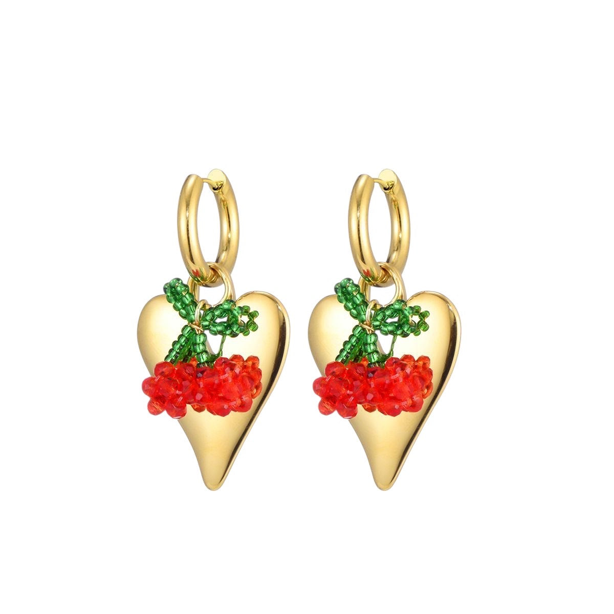 Cherry heart earrings goud