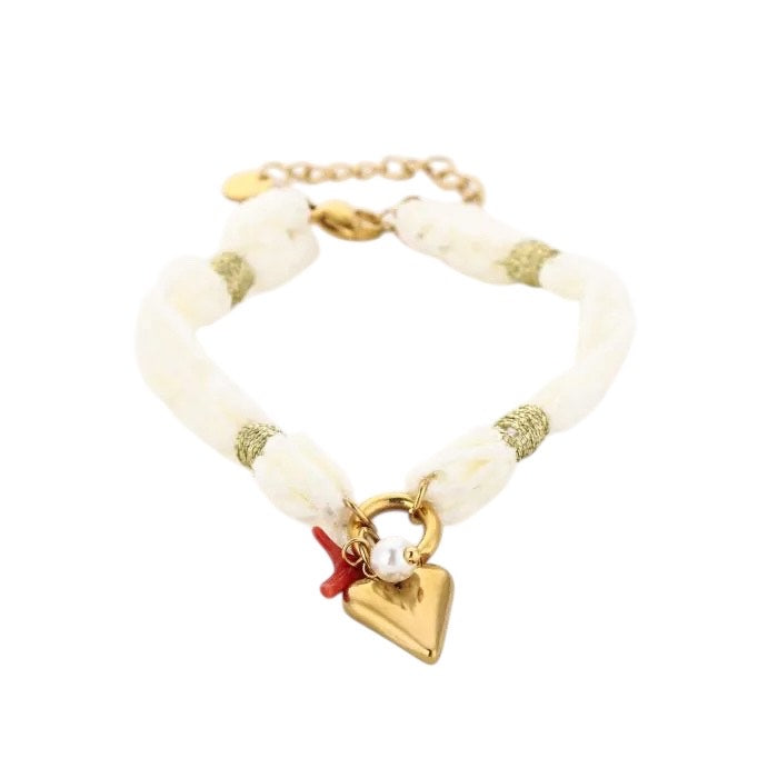 Stof armband met hartje goud