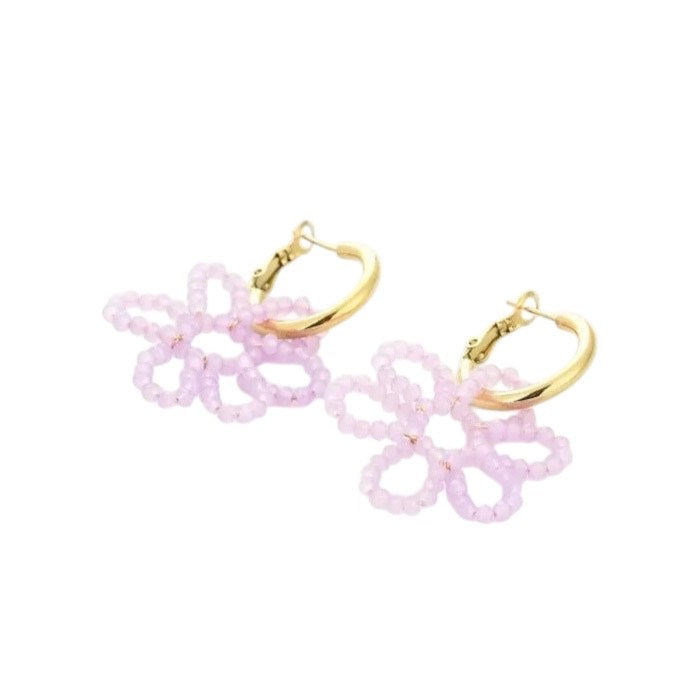 Cute flower steentjes oorbellen lila goud