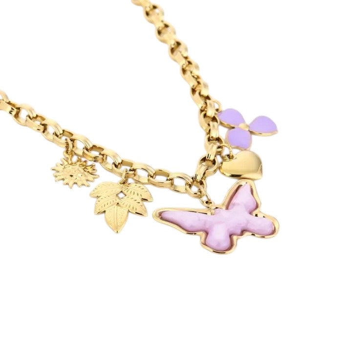 Ketting met paarse bedels goud