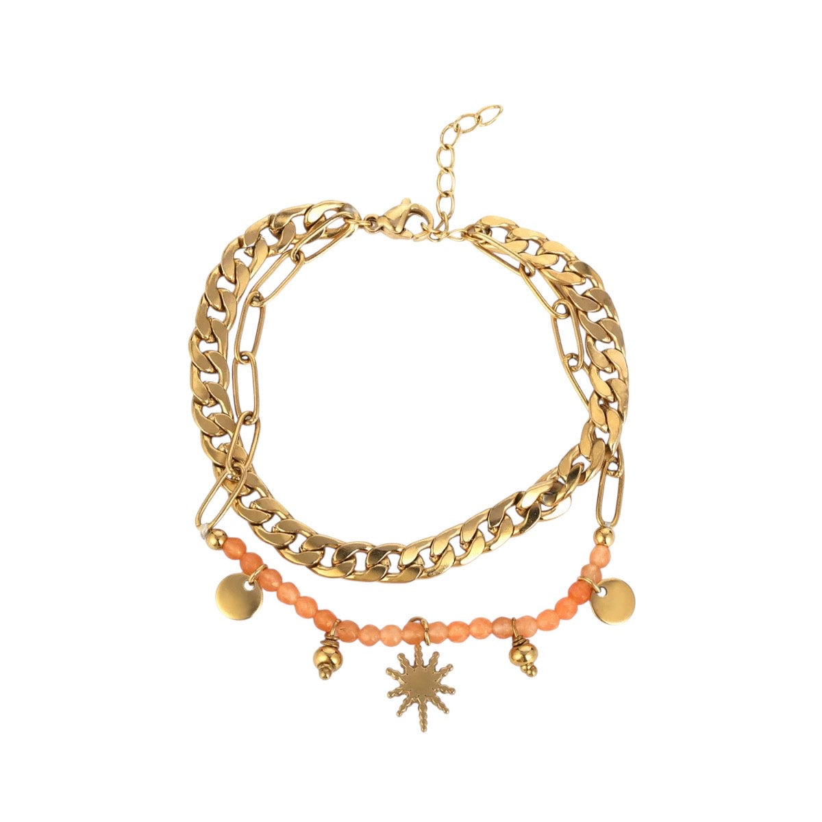 Dubbele armband met bedeltjes goud