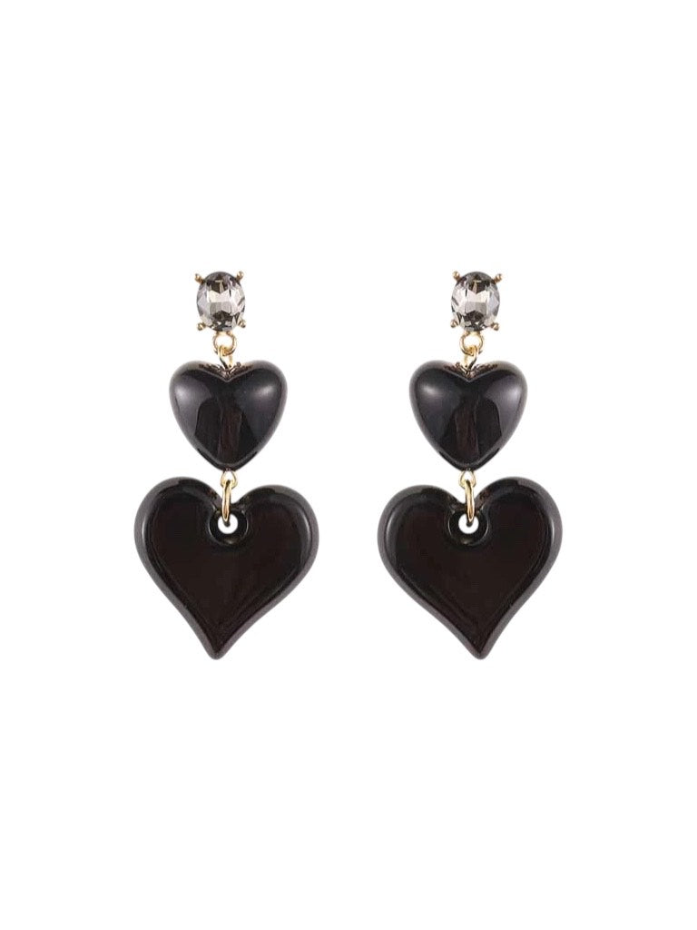 Black double heart earrings