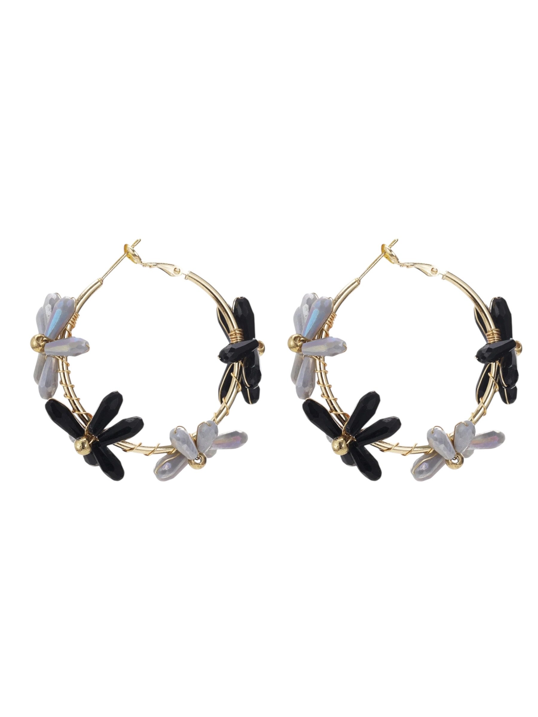 Flower stone statement earrings zwart